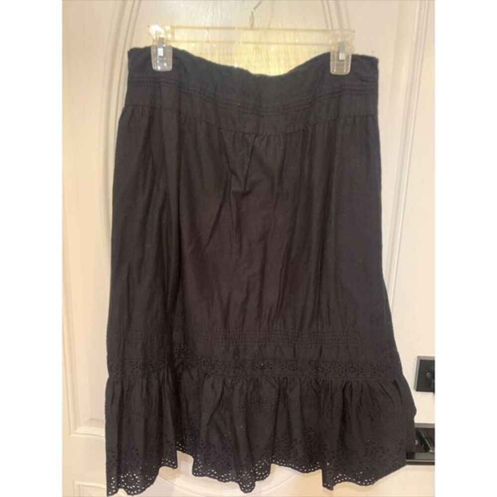 Chaps Eyelet Ruffle A-Line Skirt Women 12 Black Cotton Boho Cottagecore